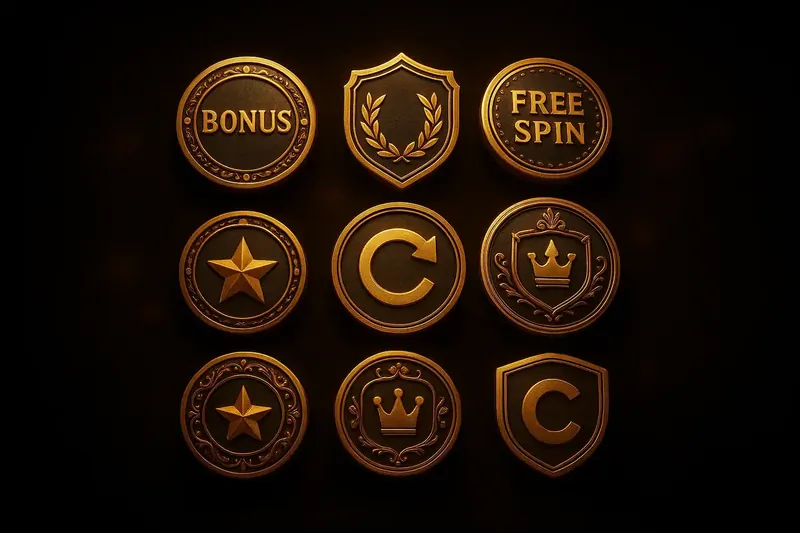 Isometric casino bonus tokens, loyalty badges, free spin coins, cashback shields